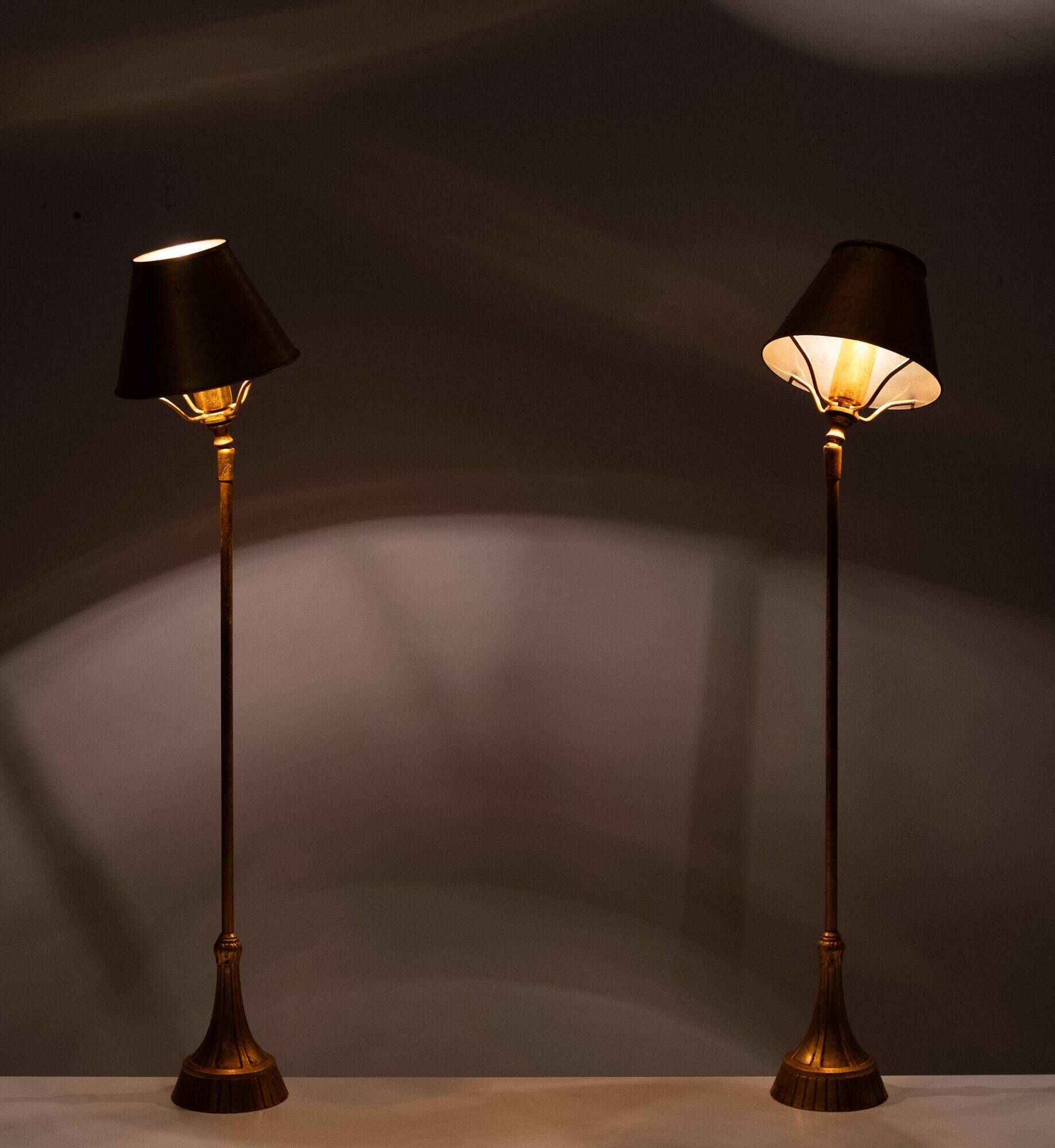 pair Beautiful Gold Leaf Table lamps Elegant Design 1970s France