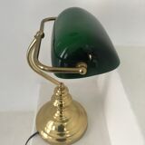 Former banker lampshade in opaline green brass lamp
