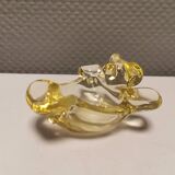 Mid-century yellowish crystal teddy bear ashtray from Vannes Le Châtel France