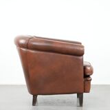 Cognac-coloured cow leather club armchair in English style