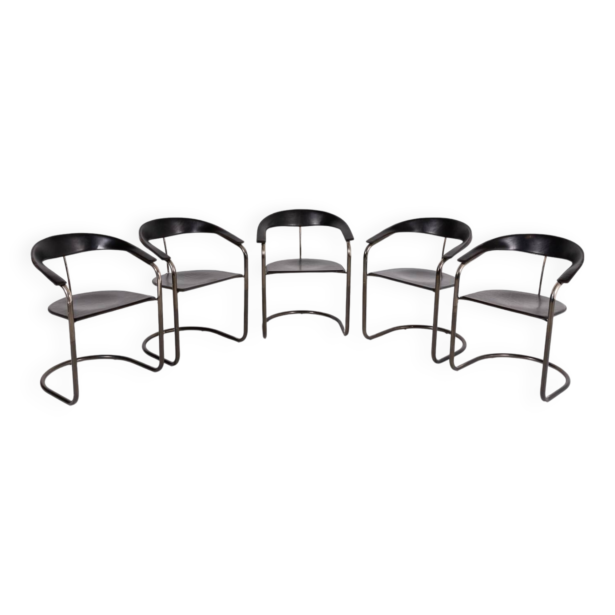 Chaises vintage italiennes en cuir noir « Canasta » d'Arrben, années 1980
