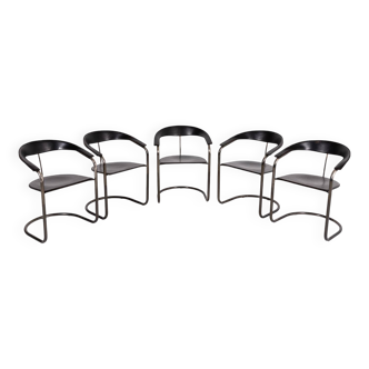 Vintage Italian Black Leather 'Canasta' chairs from Arrben, 1980's