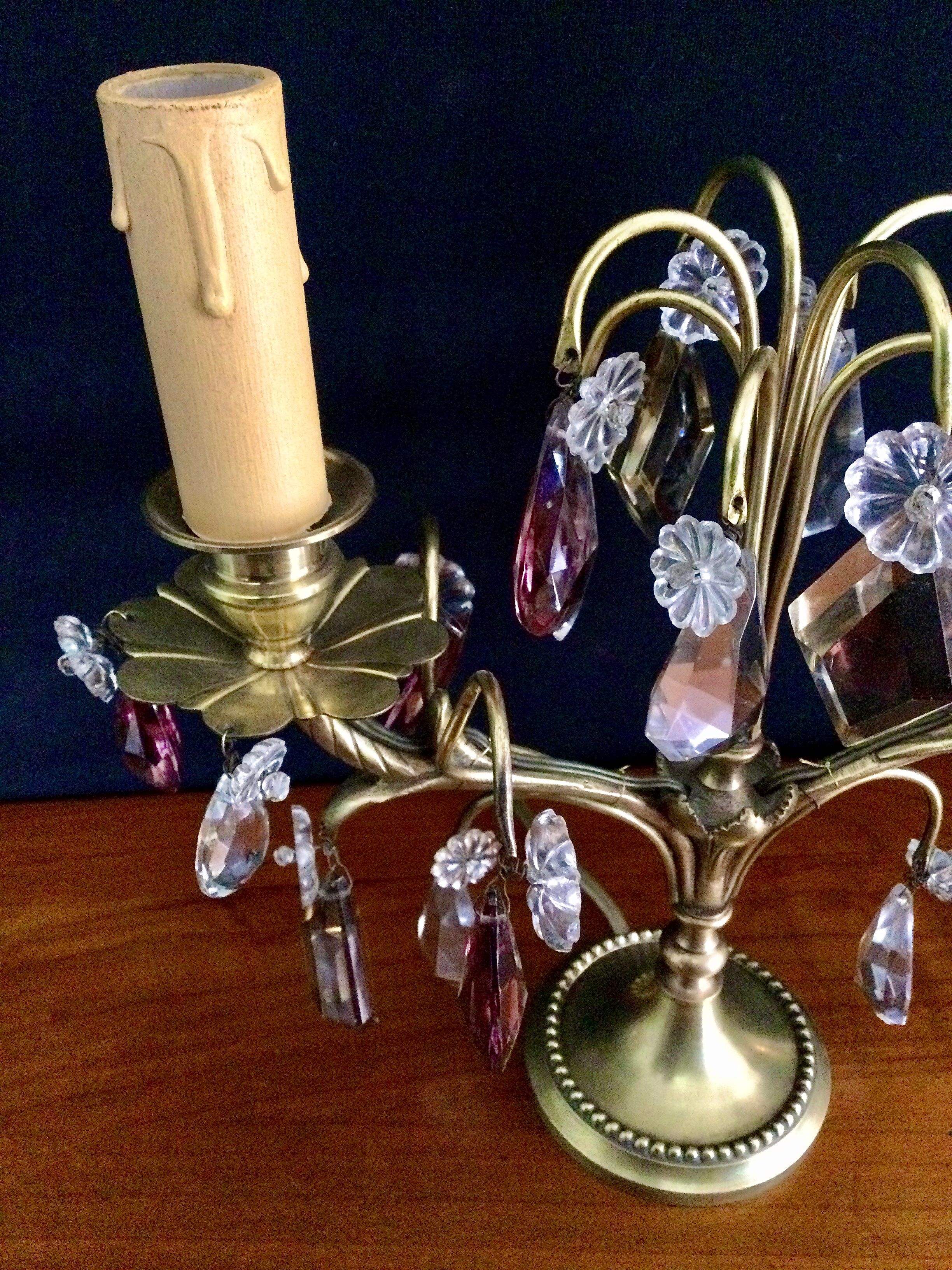 Pair of bronze and crystal girandoles