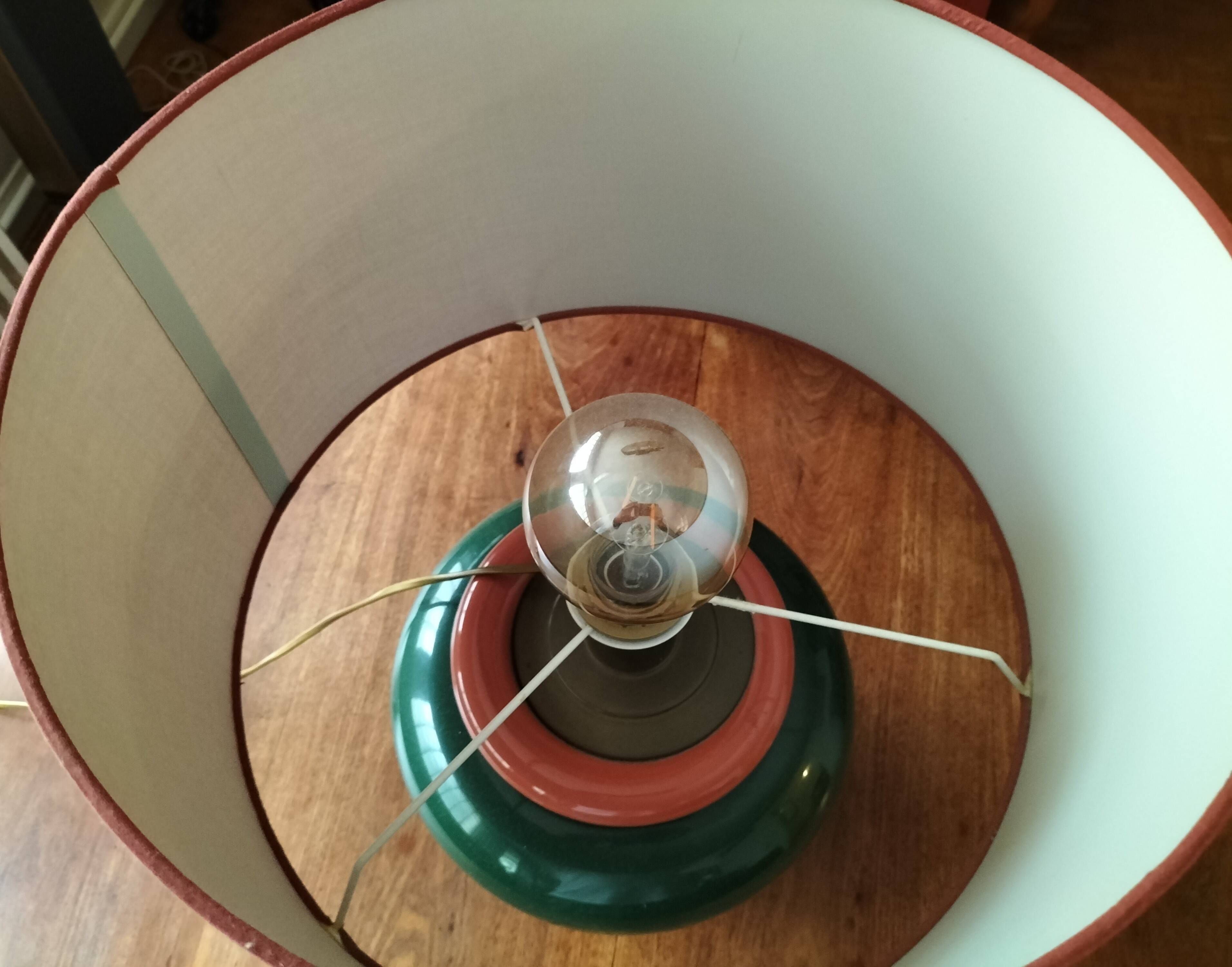 Pair of red and green ceramic lamps