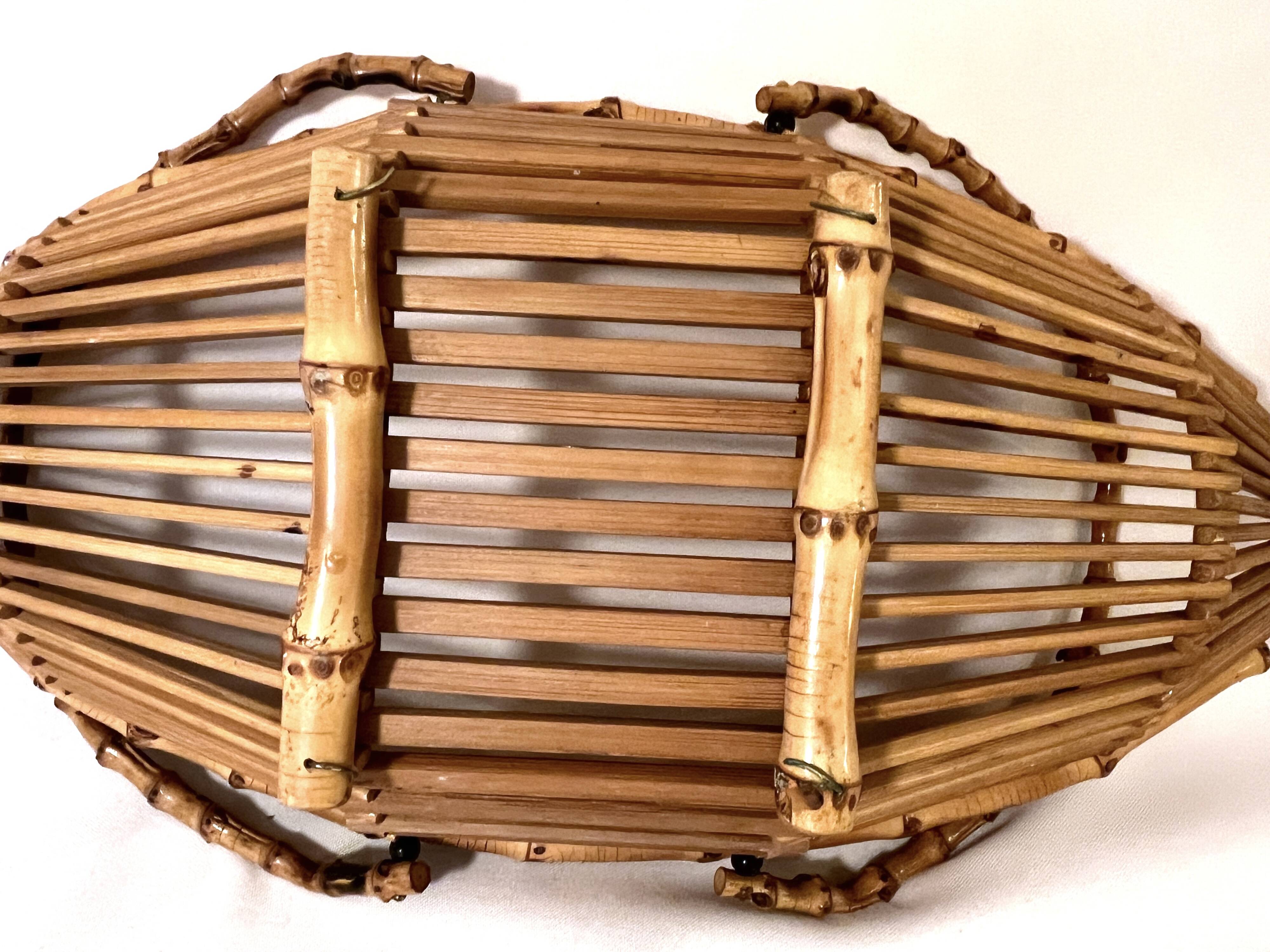 Vintage bamboo rattan wicker basket 1960s country chic