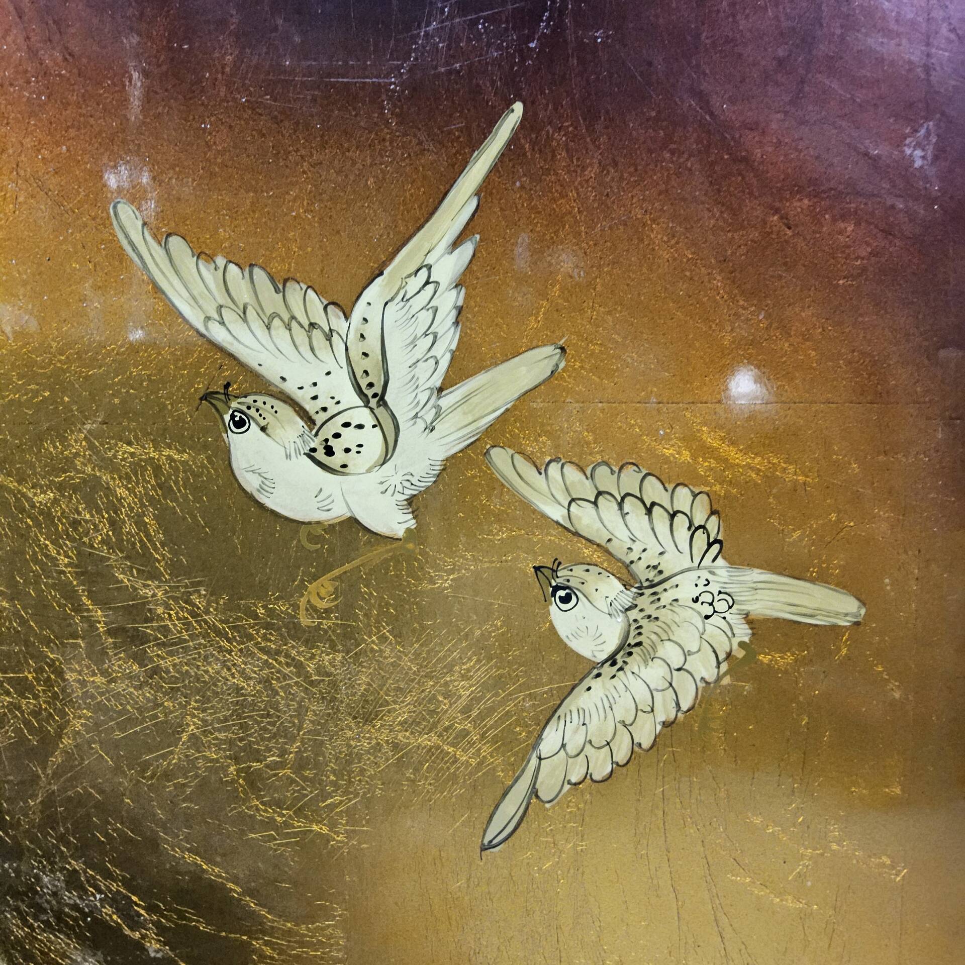 Vintage Chinese cabinet with gold leaf, flowers and birds (bar cabinet)