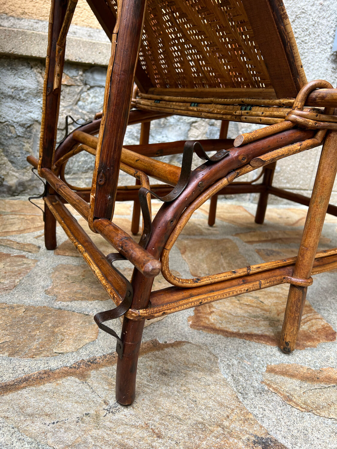 Vintage rattan and wicker deckchair
