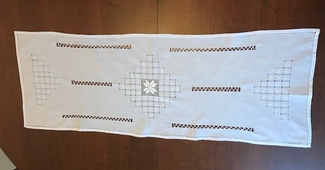 OLD TABLECLOTH WITH HAND EMBROIDERY--DAY SCALE WORKS IN V