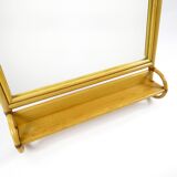 Bamboo and leather mirror with shelve, 1970s
