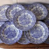 Lot de 10 assiettes anglaises à décor romantique bleu