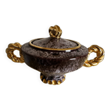 Sucrier en céramique Vallauris bordeaux et dorée par Marius Giuge