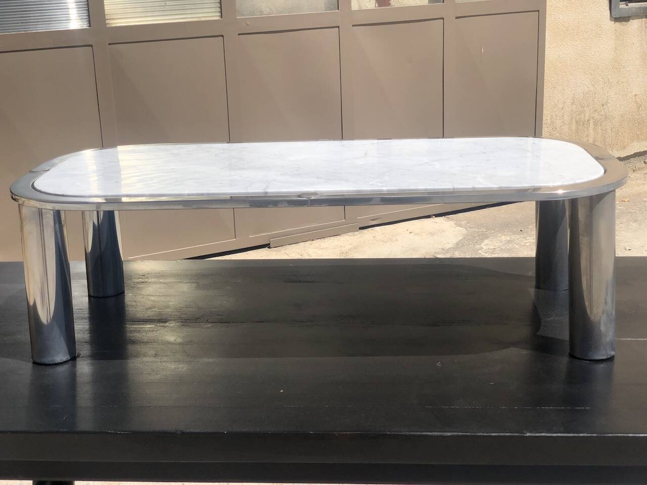 Marble and chrome steel coffee table, Italian design 1970