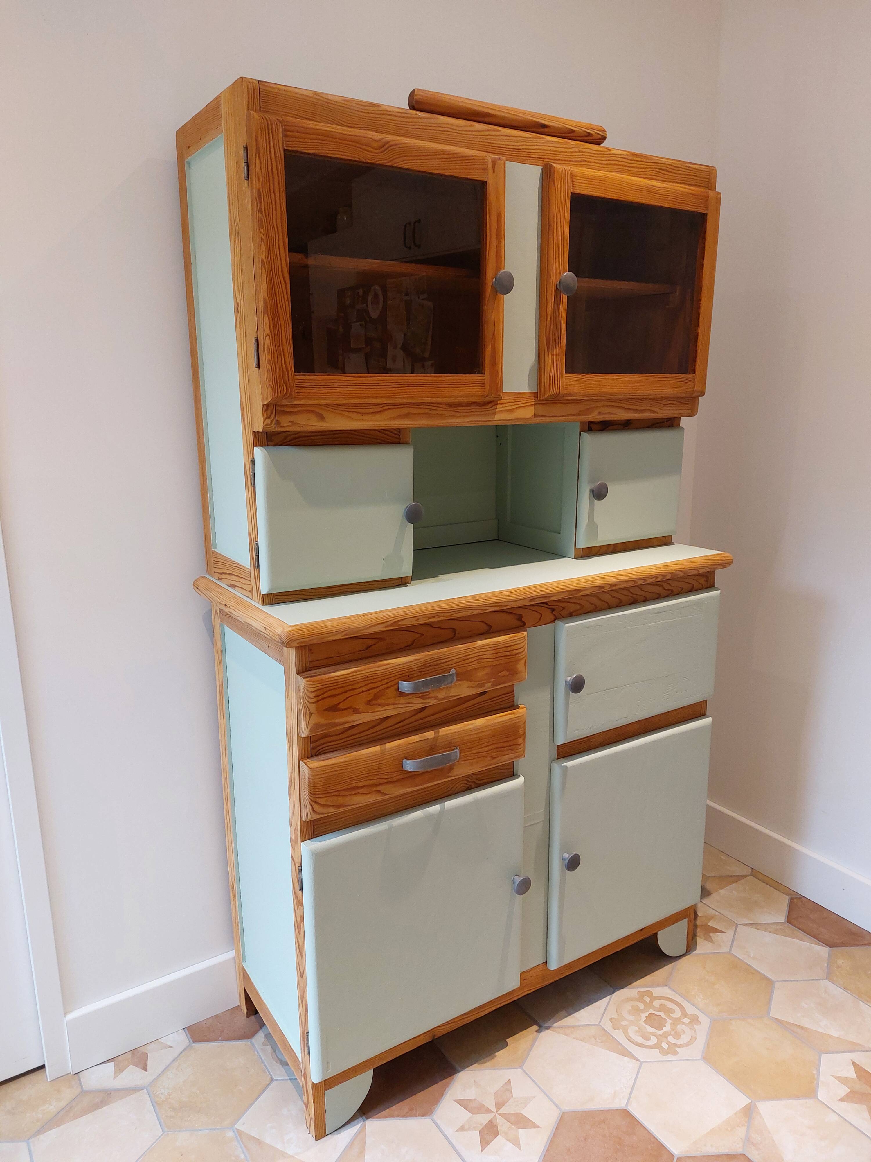 Mado buffet in wood, marble and copper, restored