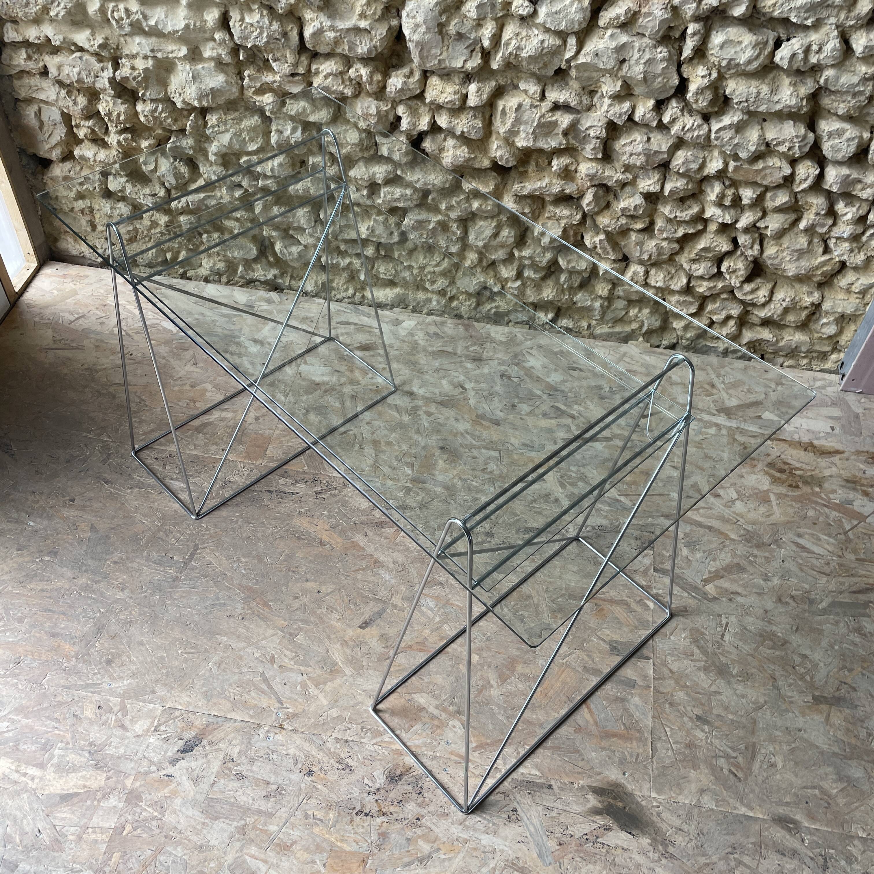 Glass desk - chrome metal trestles