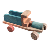 Jouet camion en bois bleu 50's