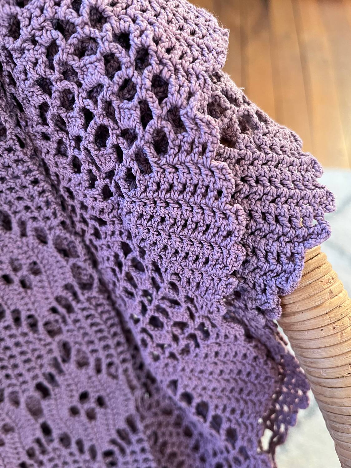 Vintage mauve lilac crocheted bedspread