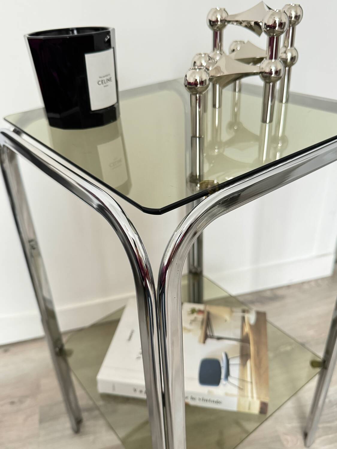 Antique vintage smoked glass side table / end table