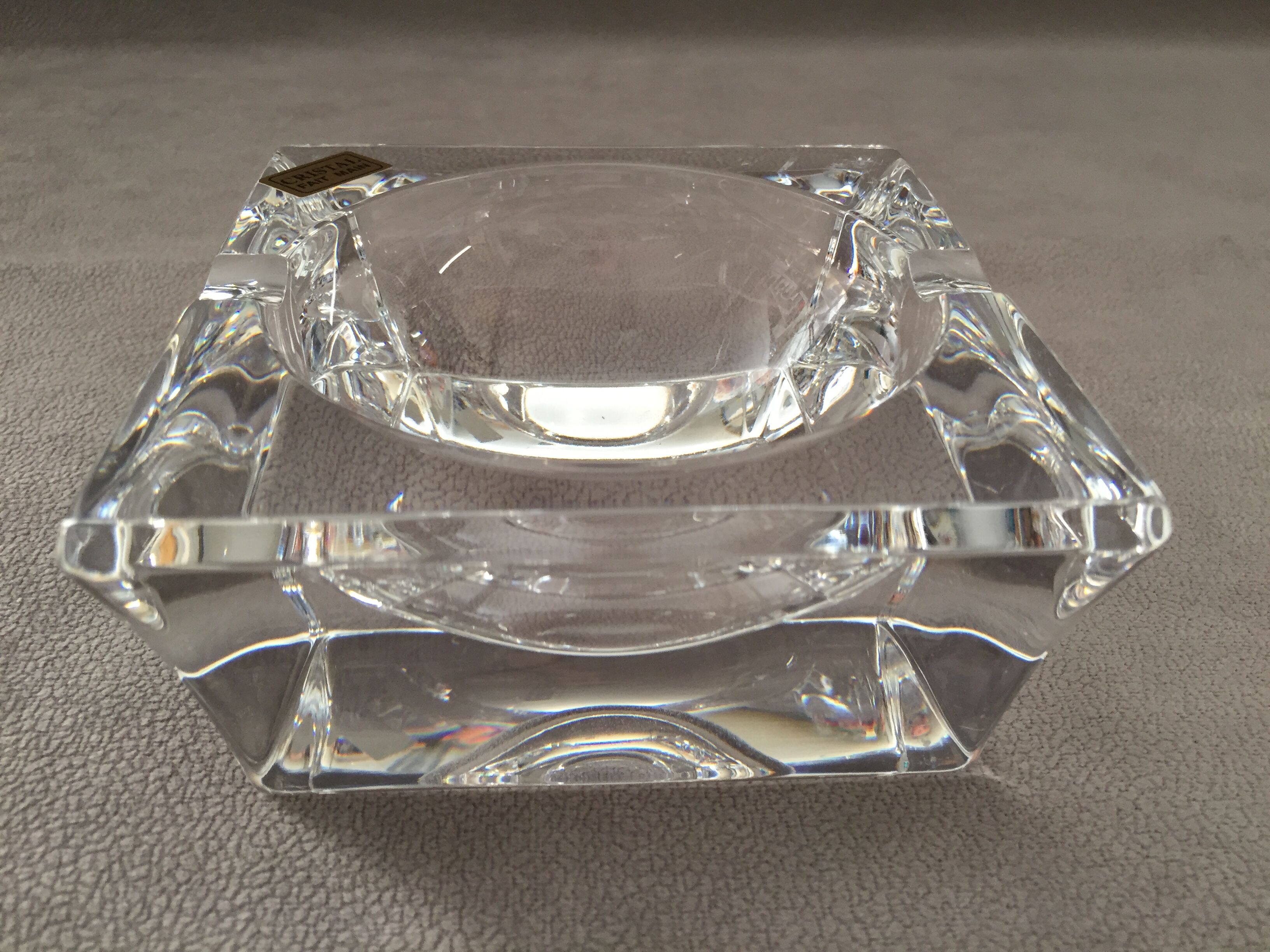 Solid crystal ashtray modernist design handmade art