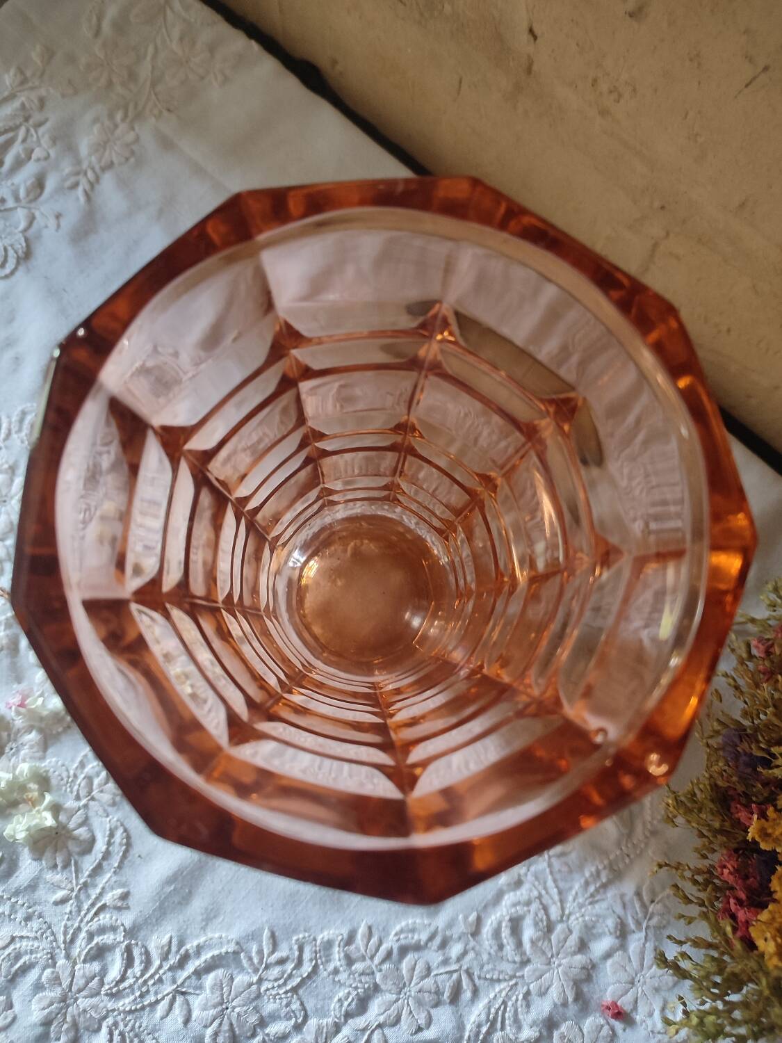 Art Deco style pink molded glass vase