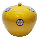 Pot couvert chinois vintage jaune et tampons bleus original pop