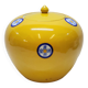 Pot couvert chinois vintage jaune et tampons bleus original pop