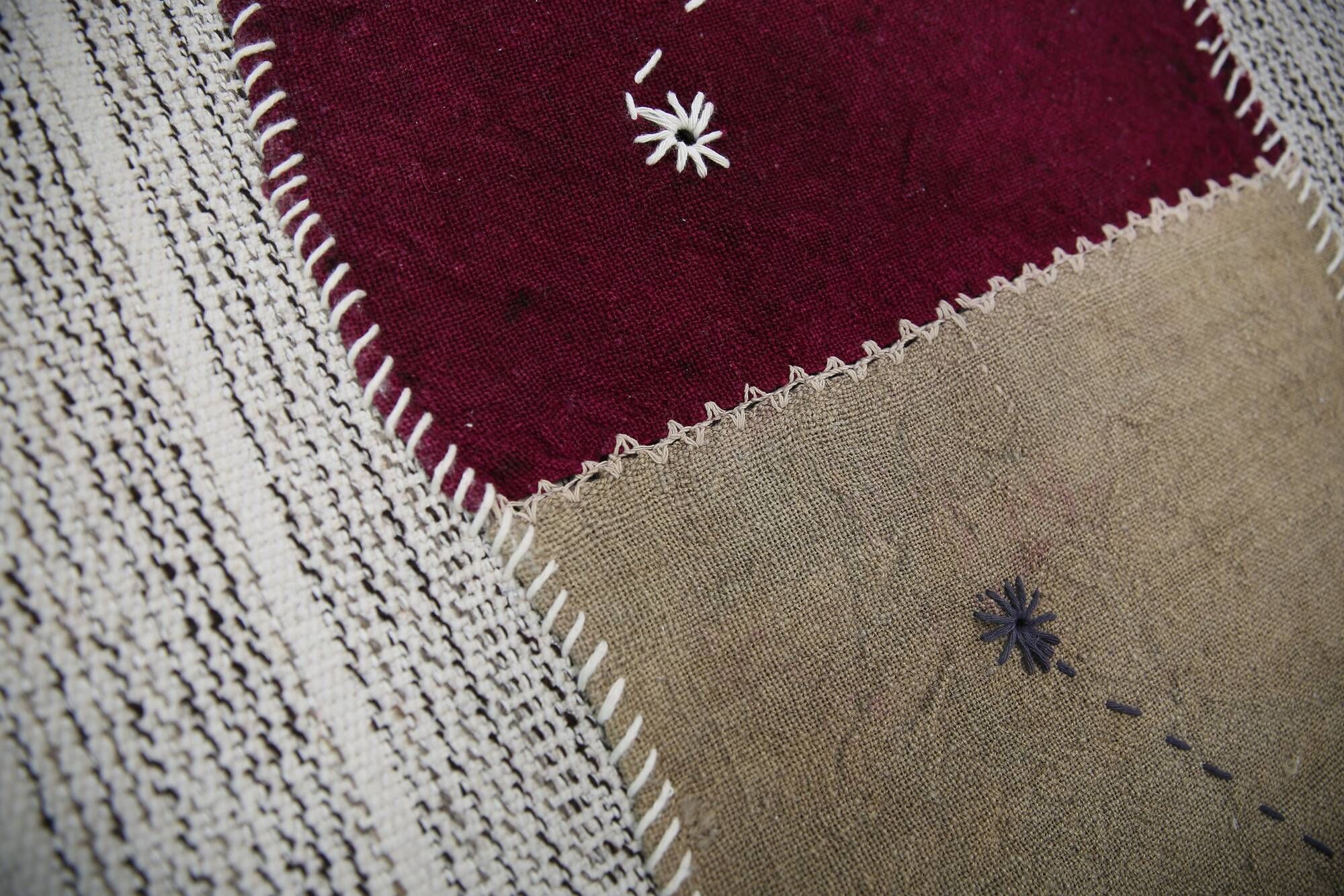 Wine Color Vintage Textile Wall Hanging, Handwoven Tapestry, 106x116 Cm