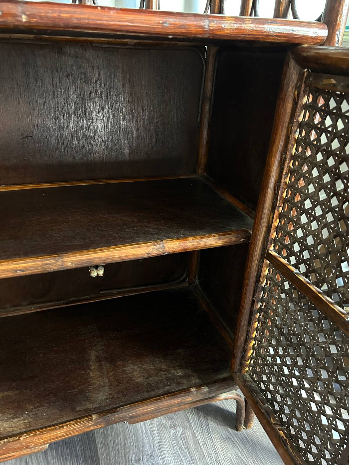 Rattan shelf / bookcase with cabinet