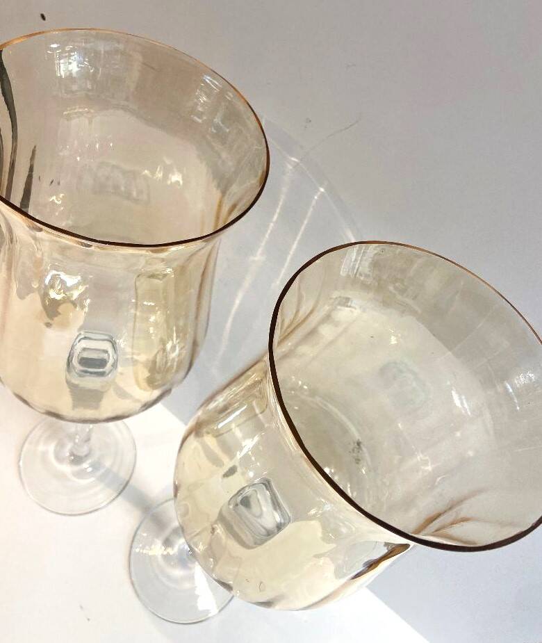 Duo of Tealight Holders Vases Candle Holders on Stand Blown Crystal Glass Amber