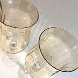 Duo of Tealight Holders Vases Candle Holders on Stand Blown Crystal Glass Amber