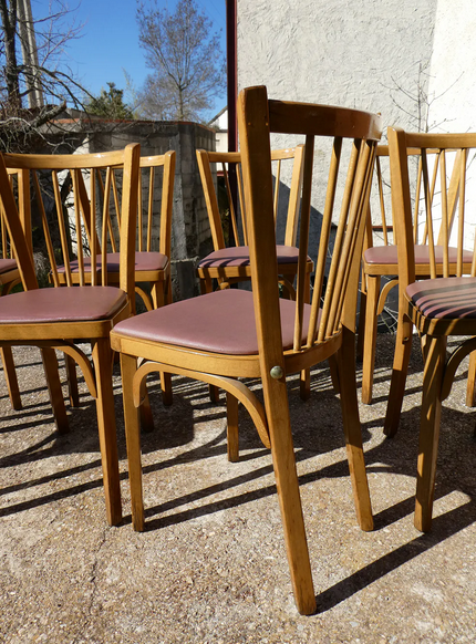 Set of 6 baumann bistro chairs N°12 skaï color "wine lees"