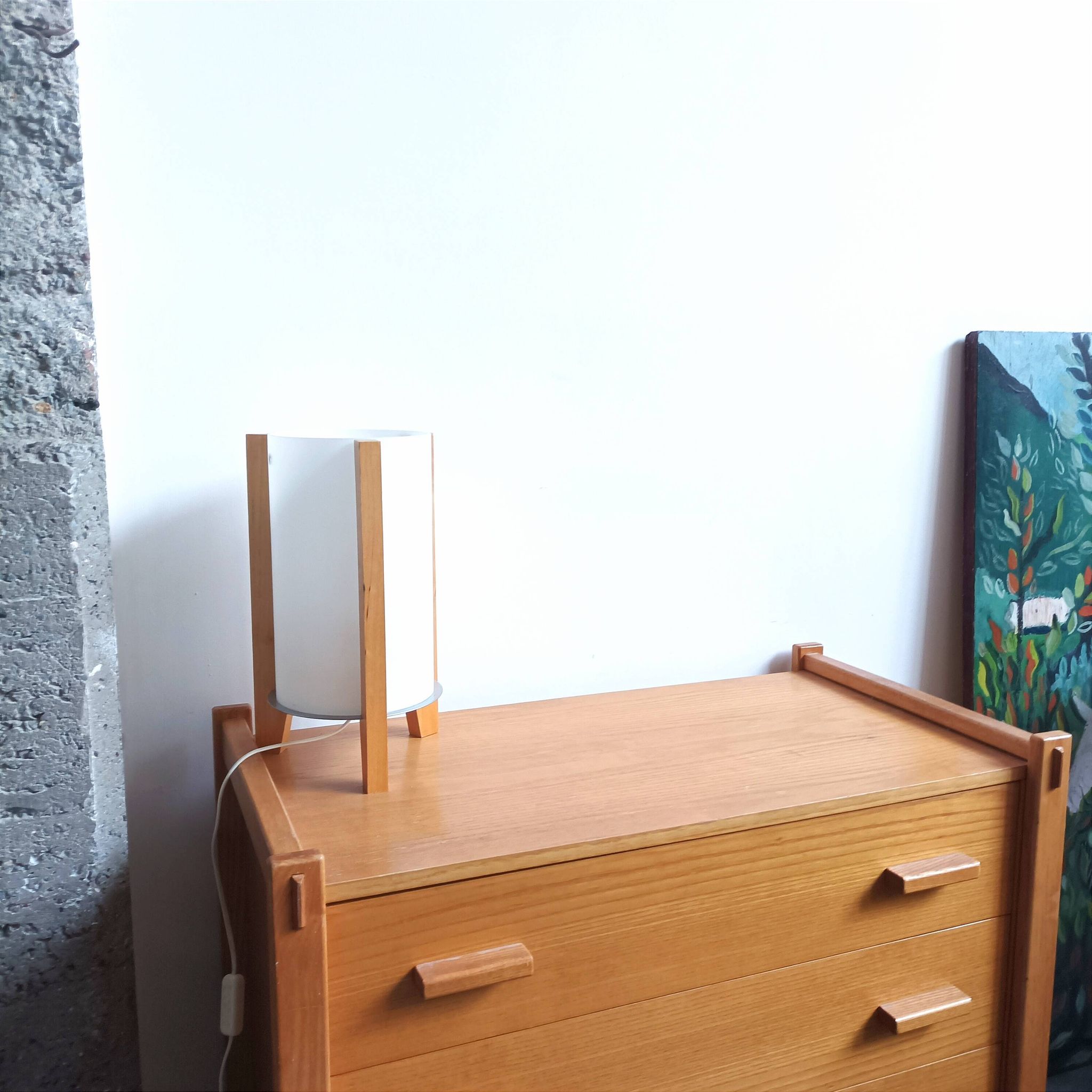 Vintage IKEA tripod lamp with blown glass
