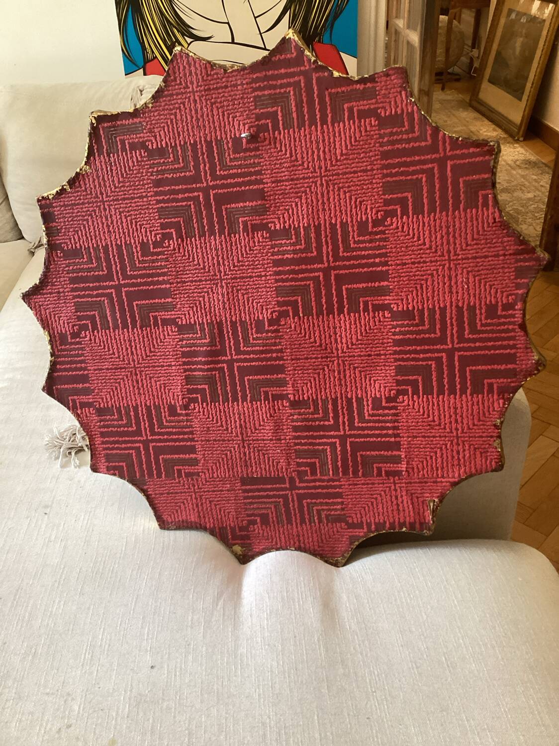 Miroir sunburst à fleurs année 1950