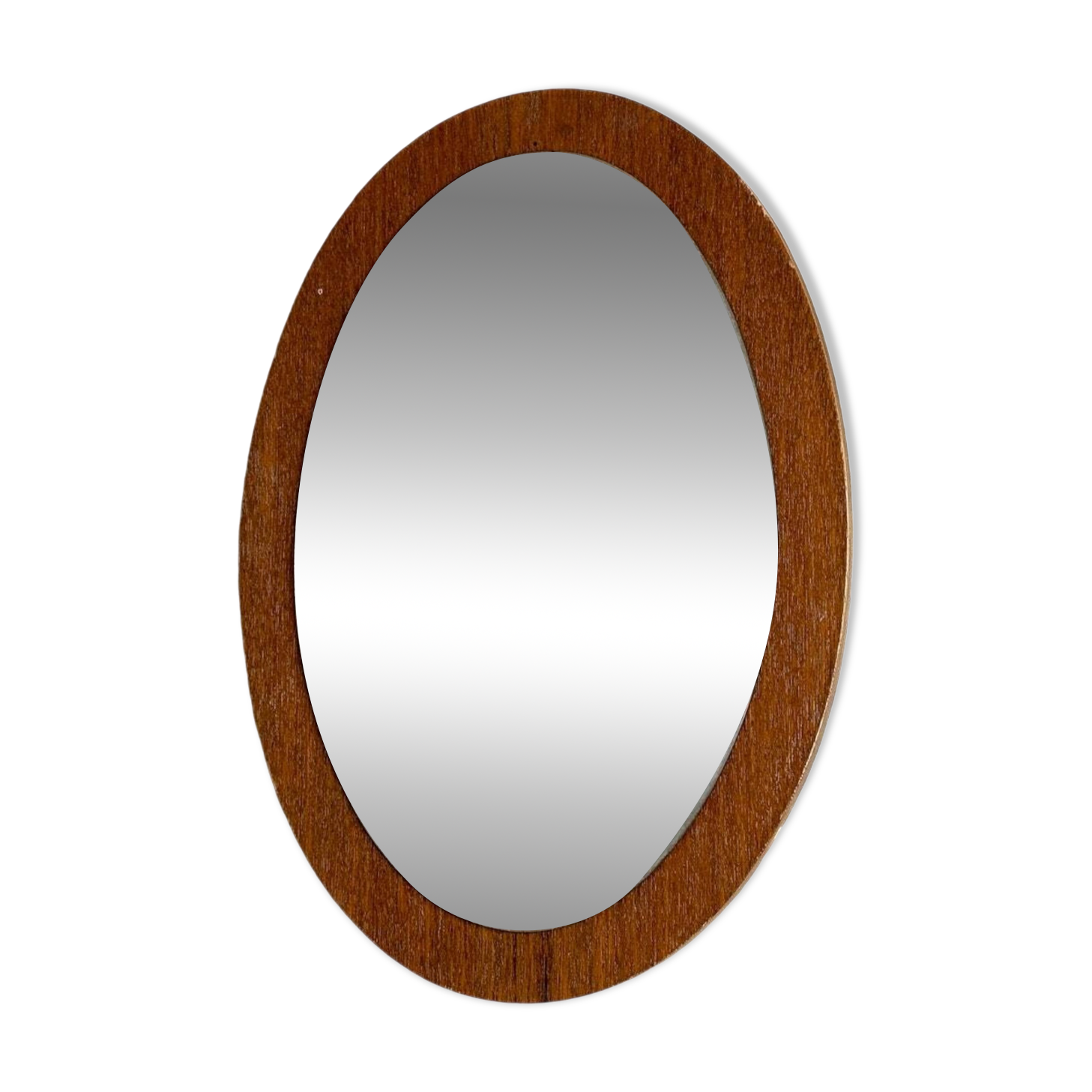 Mid Century teak oval wall mirror