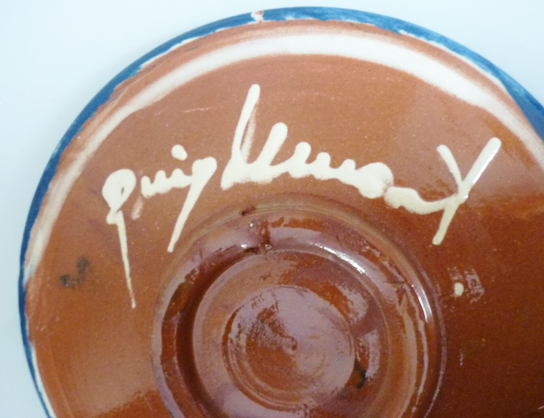 Ceramic plate of art, glazed terracotta, signed Puigdemont, 60s