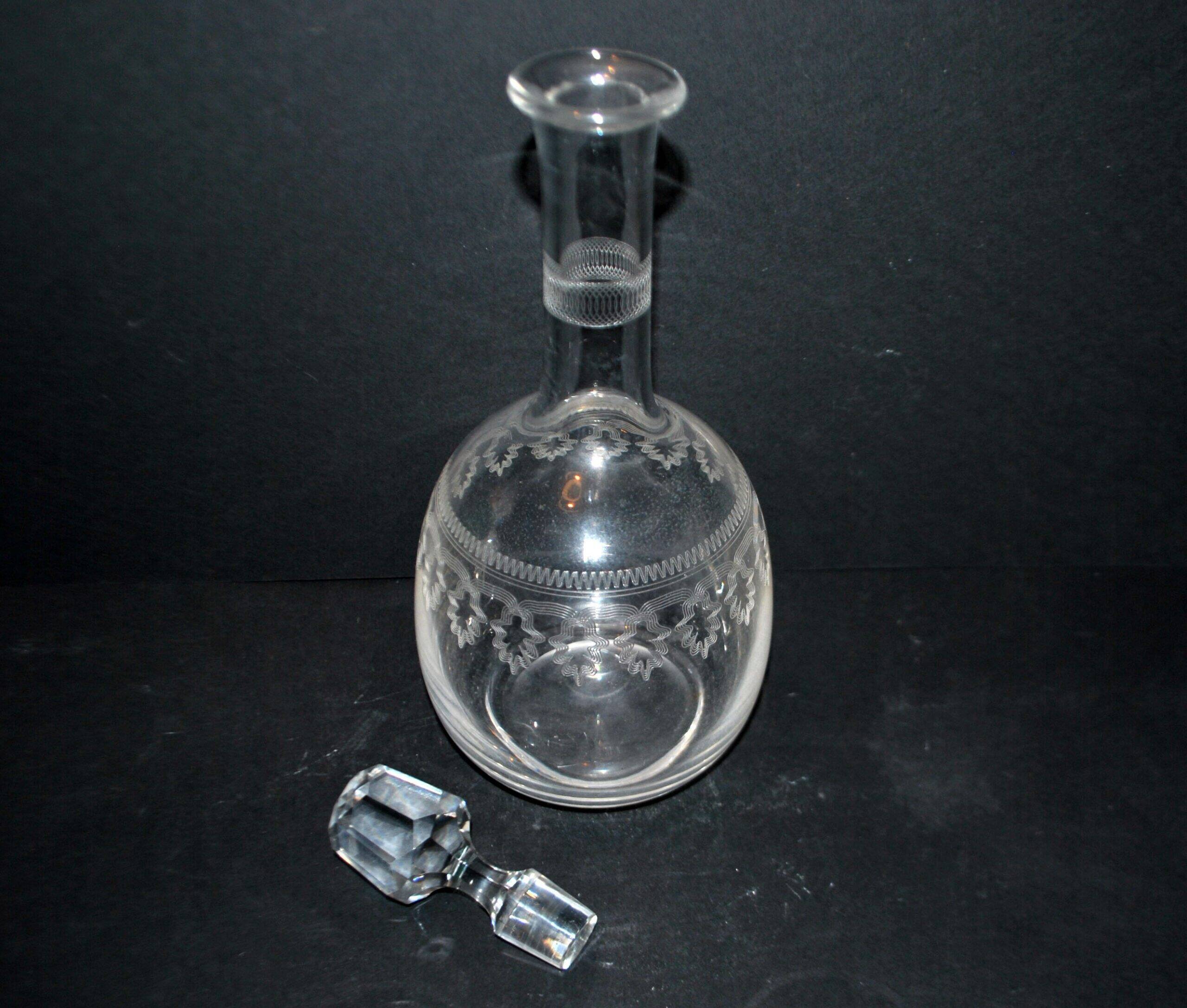 Antique carafe with guilloché spiral decoration – pantograph chemical engraving, circa 1900