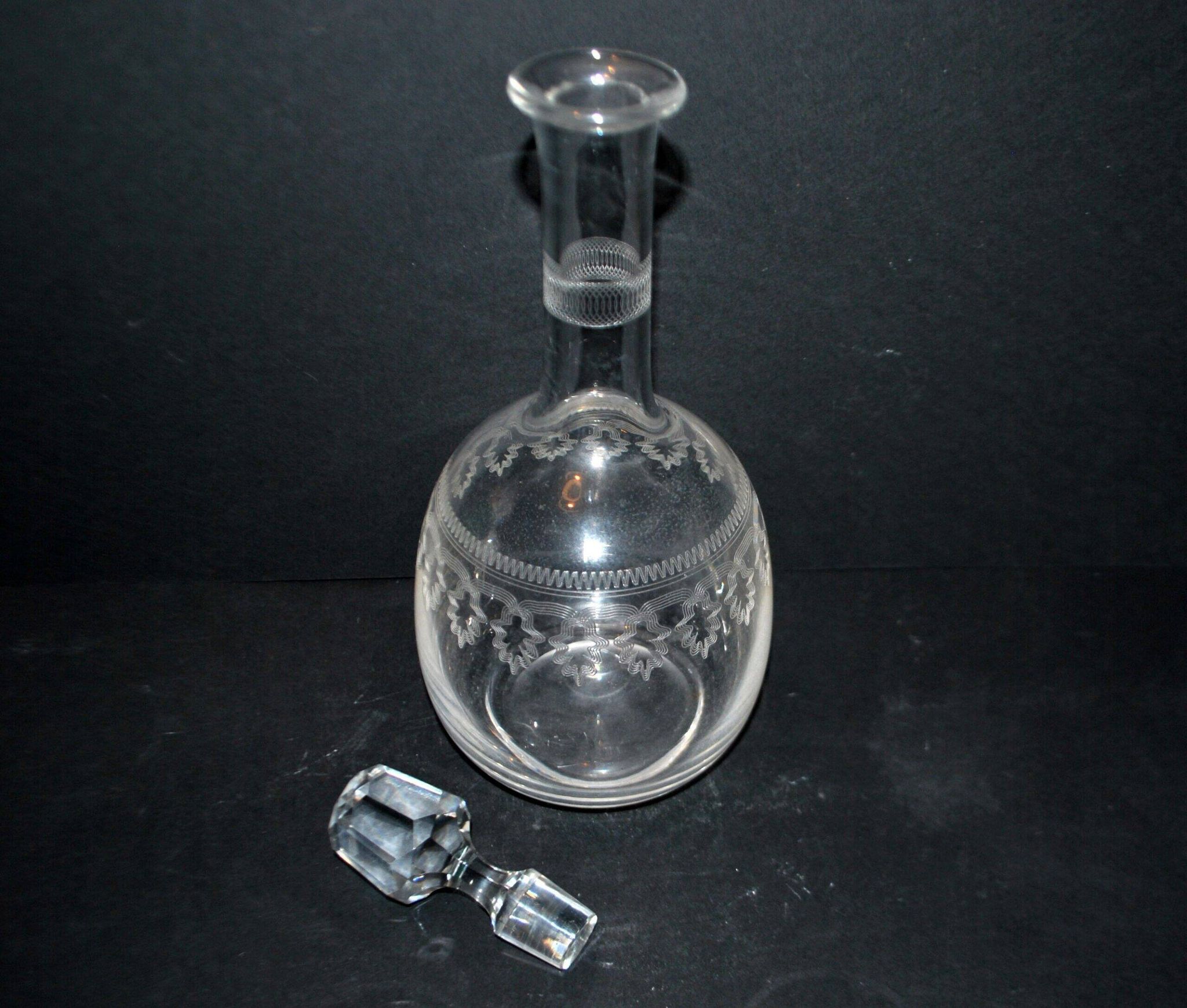 Antique carafe with guilloché spiral decoration – pantograph chemical engraving, circa 1900