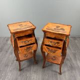 Pair of bedside tables in marquetry in the Louis XV style, 20th century.