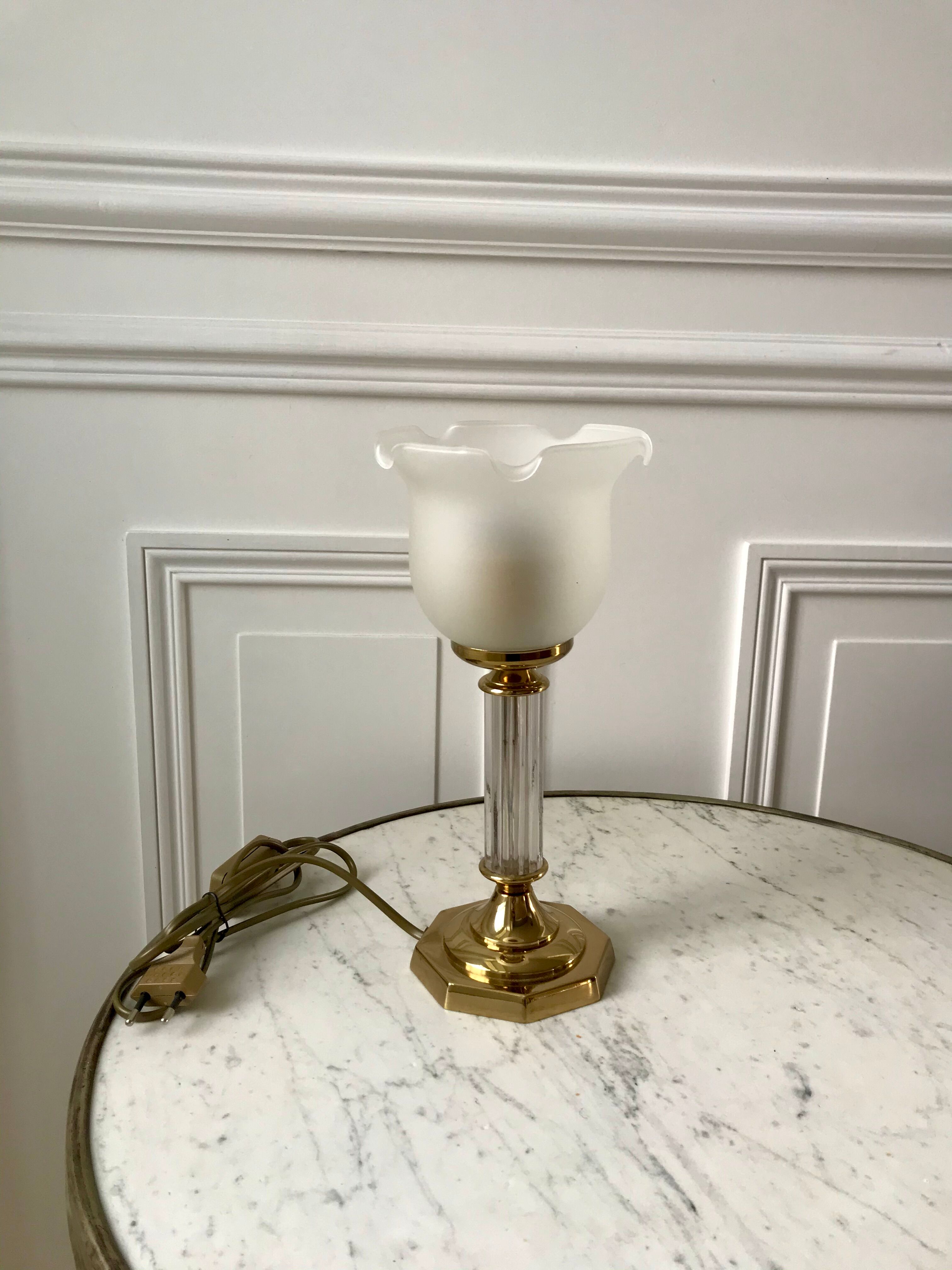 Tulip lamp in brass and glass 50s