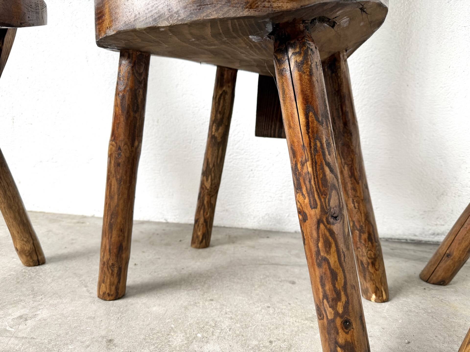 Set of three alpine chairs in solid pine, France, 1950s.