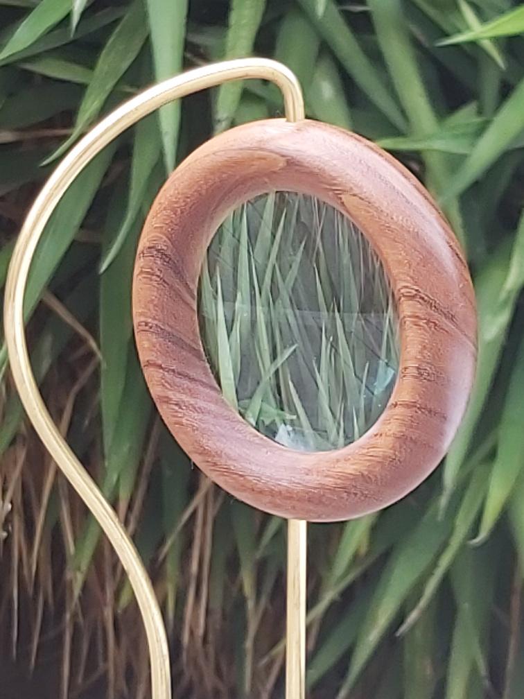 Scandinavian design magnifier wood and brass