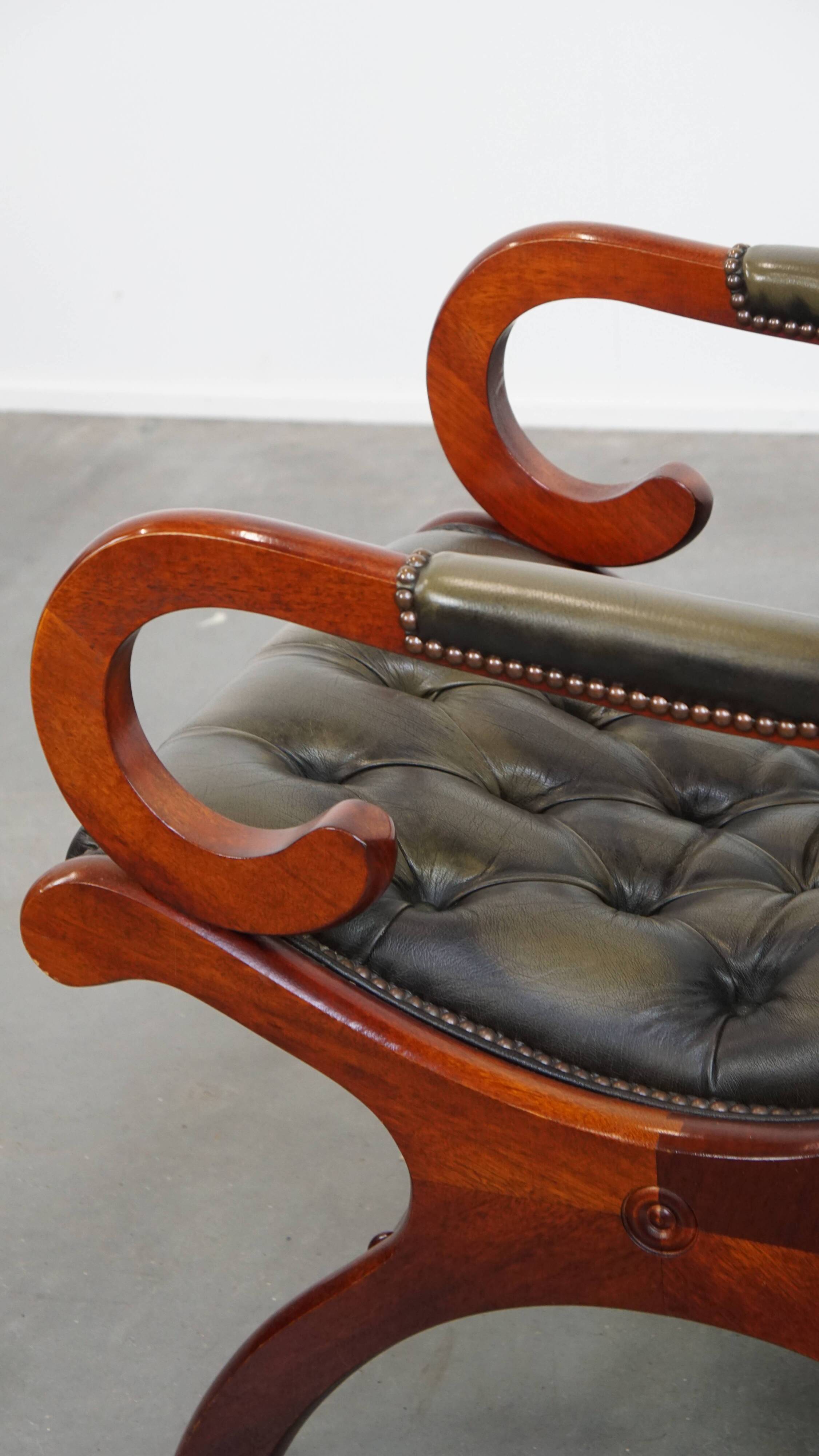 Green Cowhide Leather English Chesterfield Armchair