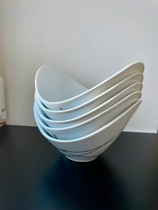 5 White and Silver Porcelain Bowls Made in France