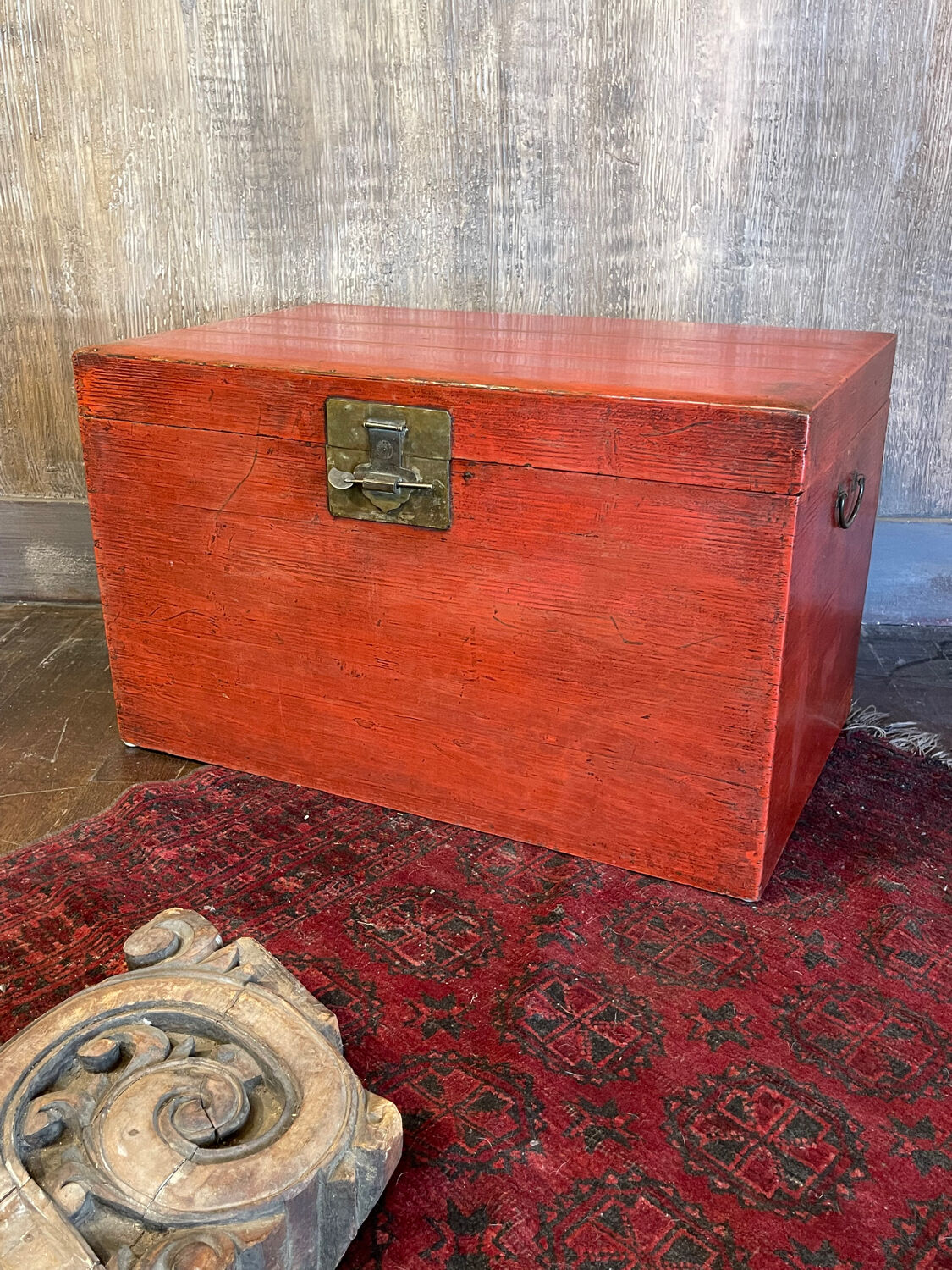 Old Chinese chest lacquered red