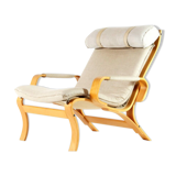 Easy lounge chair in modern curved wood fabric