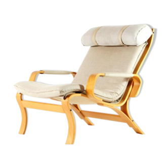 Easy lounge chair in modern curved wood fabric