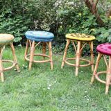 Set of 4 rattan stools and crochet covers