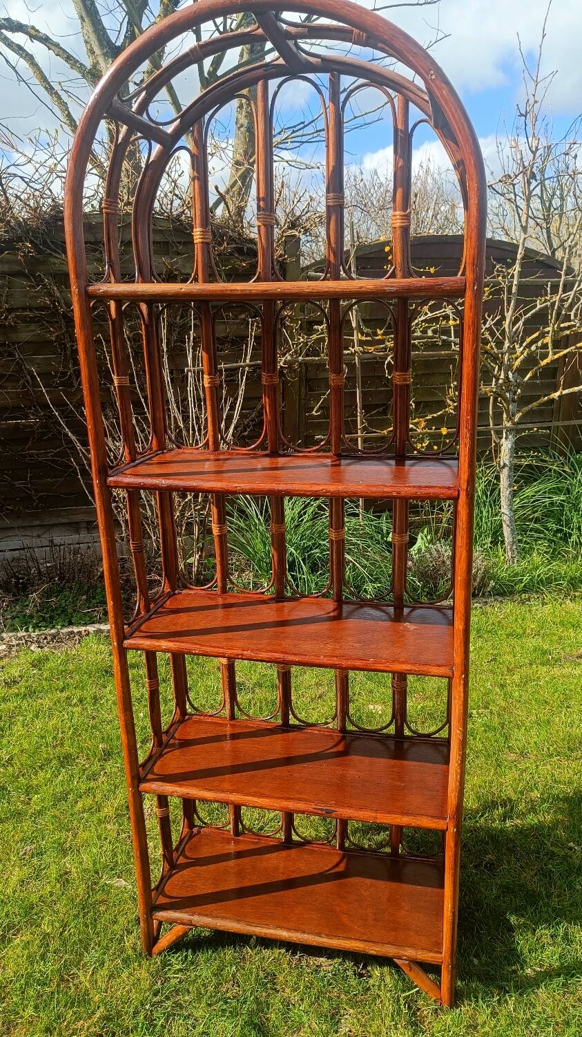 Library, vintage rattan shelves