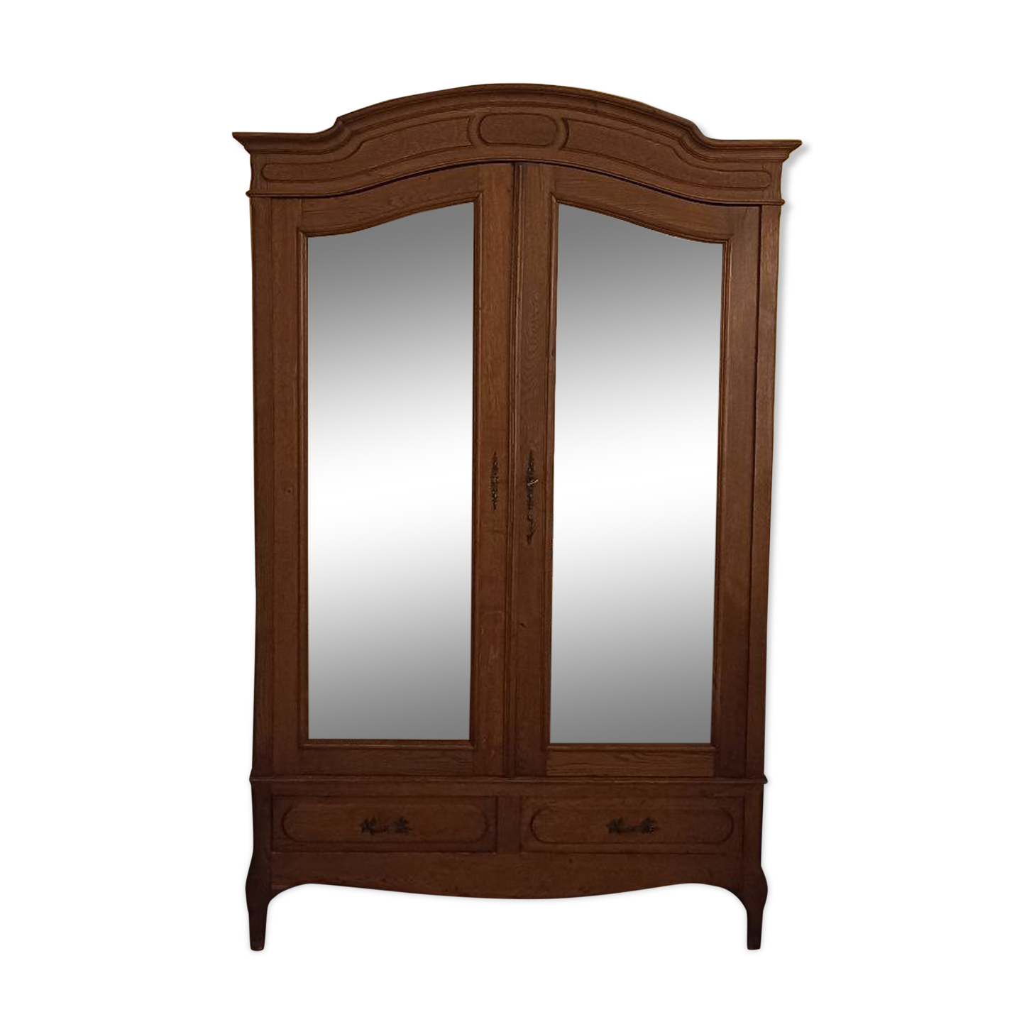 Antique oak wardrobe, 2 large mirrors