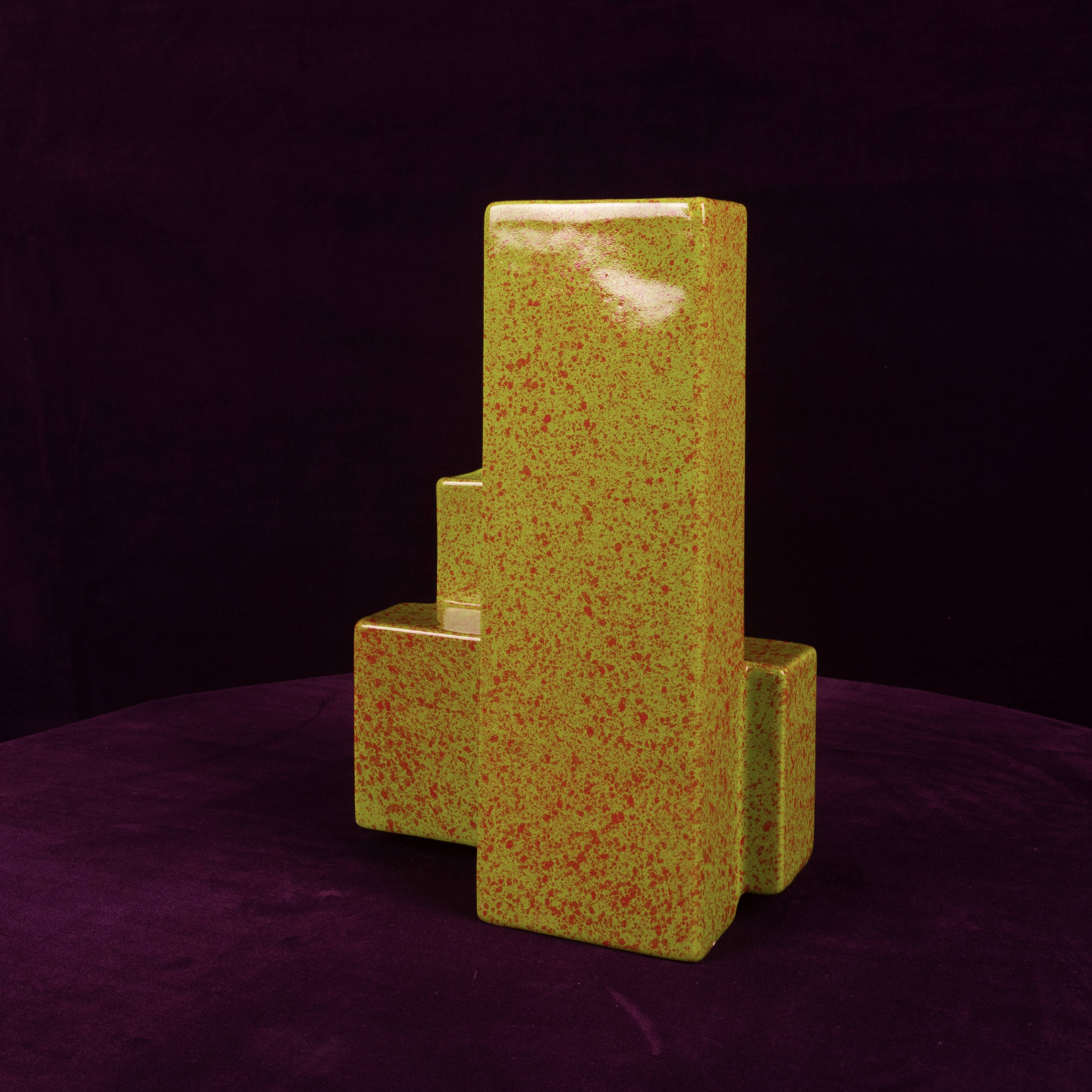 Geometric Twin-Column Ceramic Vase Space Age, Italy 1970