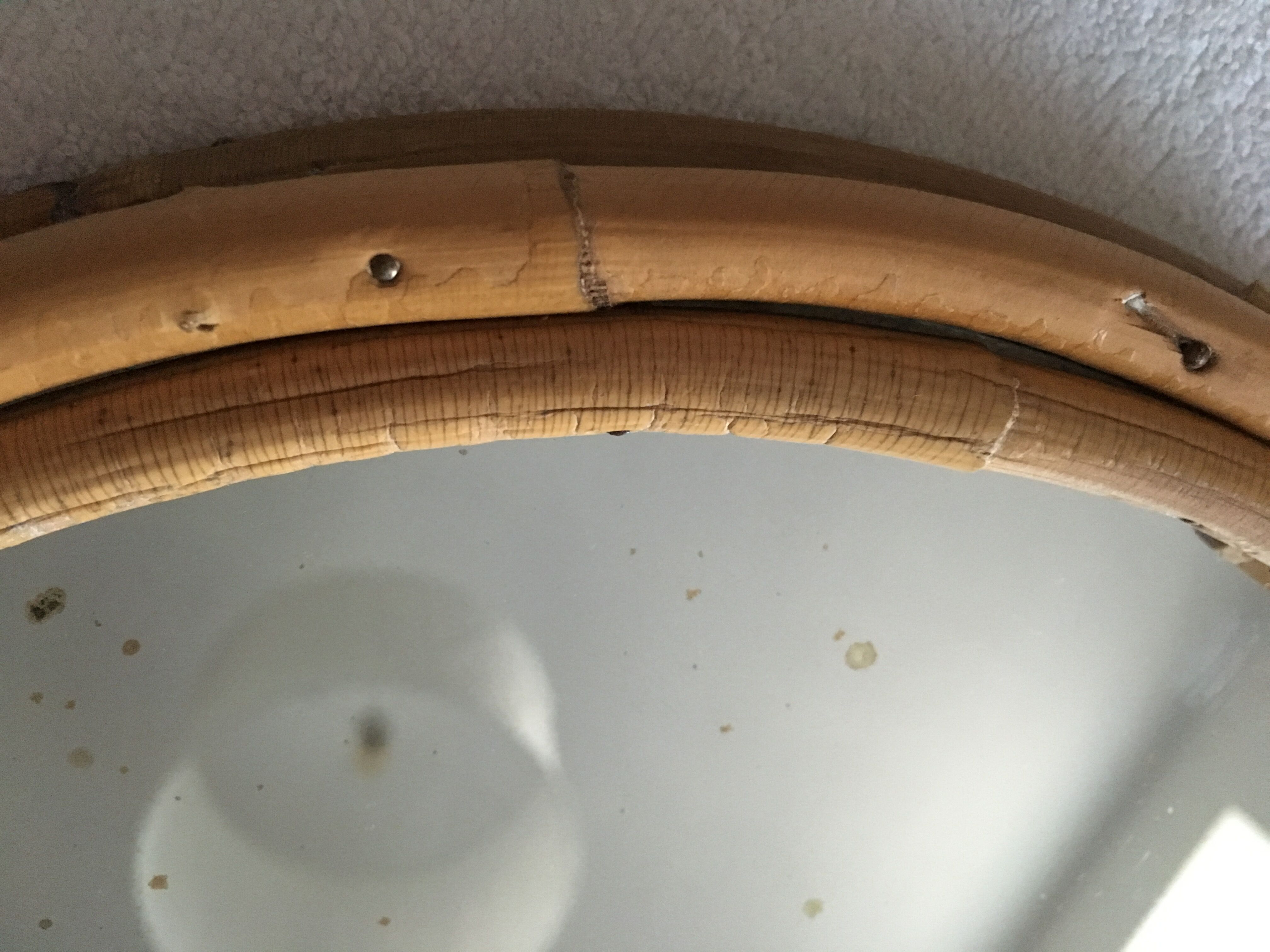 Vintage round rattan mirror 1950 29cm